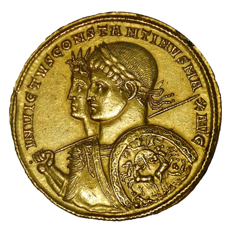 A coin struck in 313, depicting Constantine as the companion of Sol Invictus.