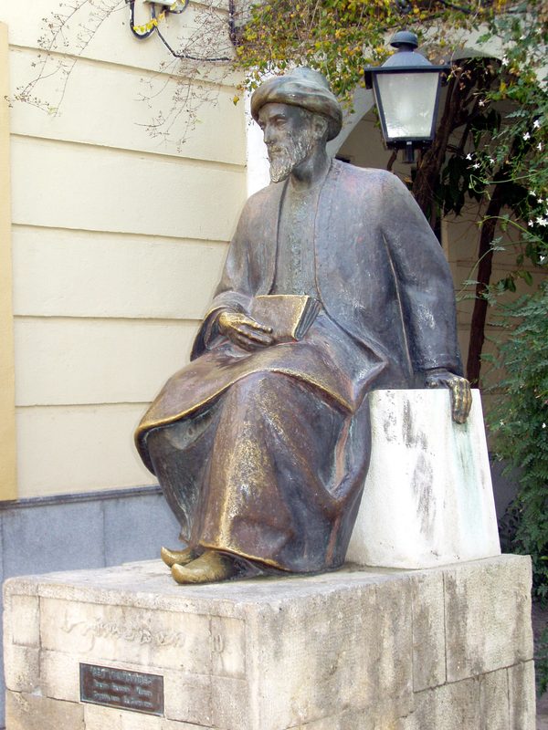 Statue of Maimonides in Córdoba. Maimonides, born in Córdoba, is considered one of the most important Jewish philosophers and physicians of the Middle Ages.