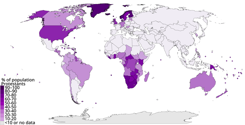 Map showing worldwide Protestantism in 2010.