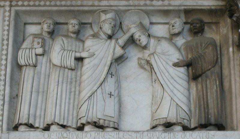 Façade of St. Martin's Cathedral in Lucca, Italy.