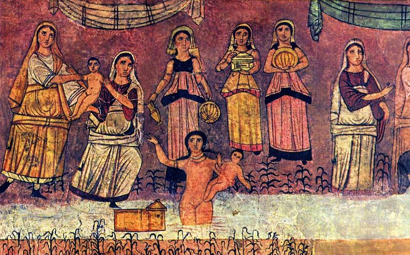Finding of Moses, wall painting from the synagogue of Dura Europos.