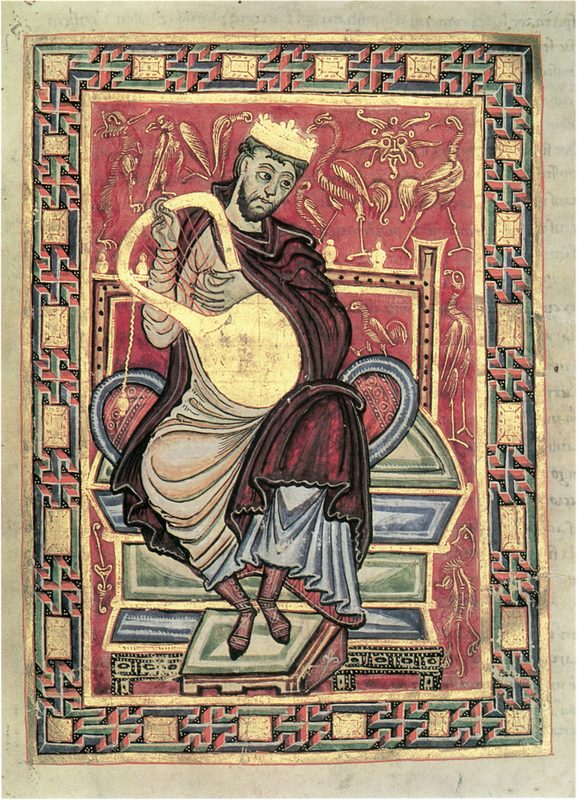 Miniature of King David from the Egbert Psalter, 10th century.