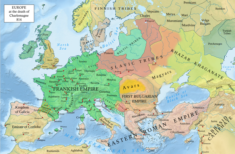 Europe at the death of the Charlemagne in 814.