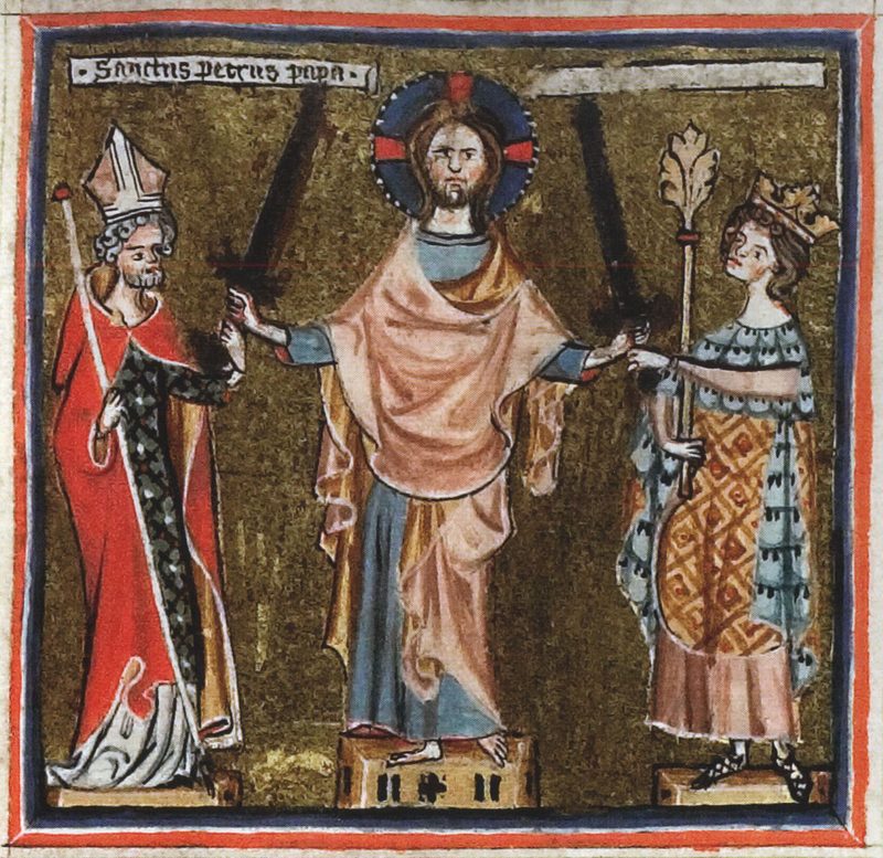 Gelasius and the doctrine of the two swords, excerpt from the Heidelberg Schwabenspiegel manuscript, early 14th century.