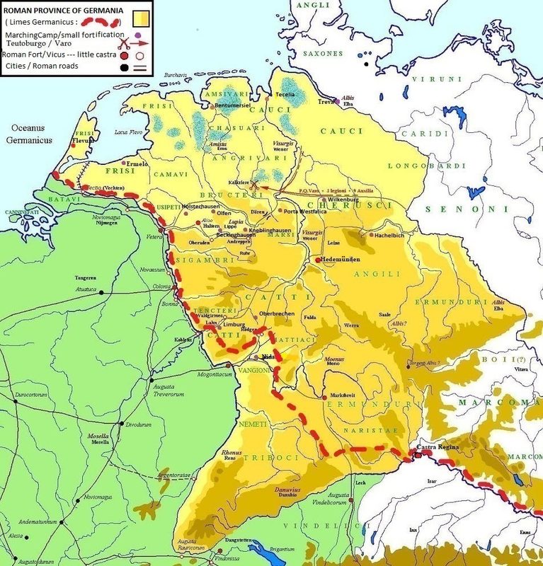 Map of the Roman province of Germania showing Nida.