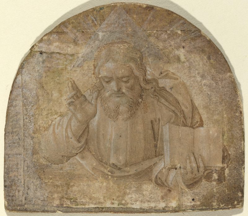 God the Father with His Right Hand Raised in Blessing, with a triangular halo representing the Trinity, Girolamo dai Libri, c. 1555.