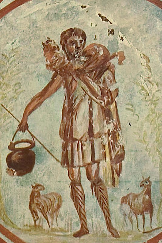 Jesus as the Good Shepherd, ceiling of the St Callisto catacomb, approx. mid 3rd century.