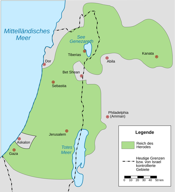 Herod's client kingdom. For comparison, the modern territory of Israel including the territories controlled by Israel.