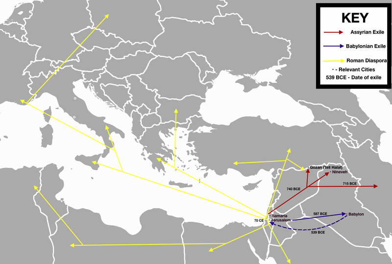 Routes of Jewish expulsion and deportation in antiquity.