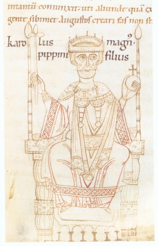 Depiction of Charlemagne in the chronicle of Ekkehard von Aura around 1112/14, Cambridge, Corpus Christi College.
