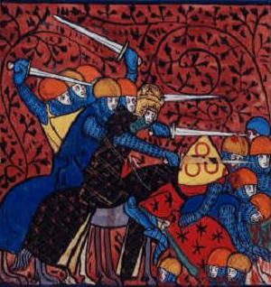 Charlemagne fighting the Saxons, from a 13th century miniature.