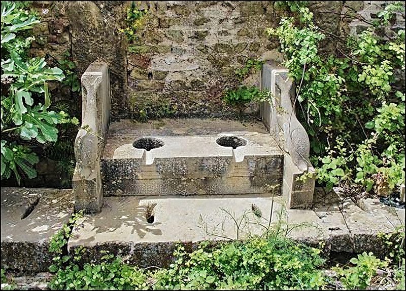 Double latrine at the Roman ruins of Timgad in Algeria.