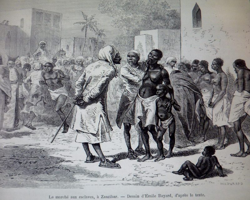 The slave market in Zanzibar, c. 1860.