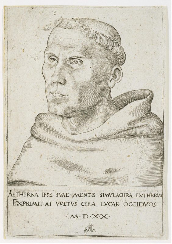 Martin Luther, Lucas Cranach the Elder, 1520, engraving, on laid paper with watermark.