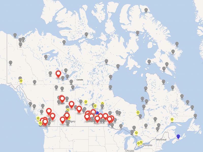 Map of residential schools, including gravesites.