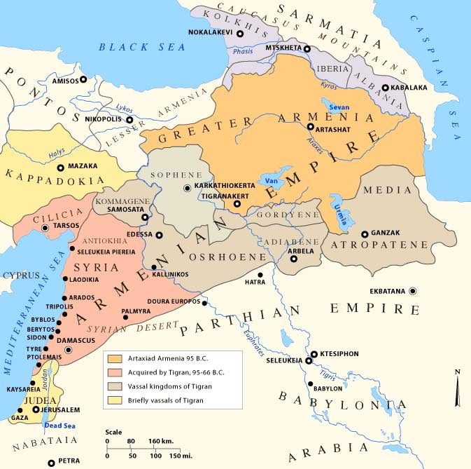 Map of Armenia under Tigranes II and parts of the Parthian Empire with Dura-Europos.