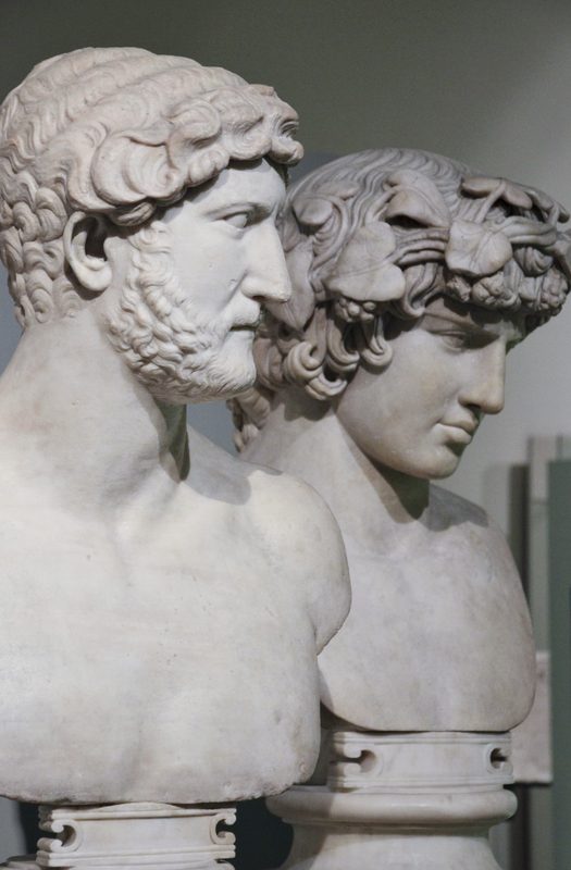 Busts of the Roman emperor Hadrian (left) and his male lover Antinous.