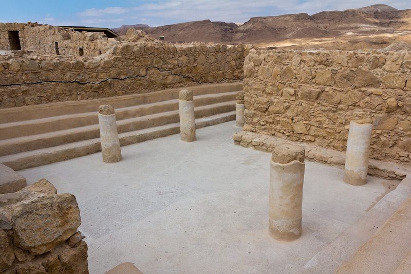 Archaeological remains of a first-century synagogue at Masada.