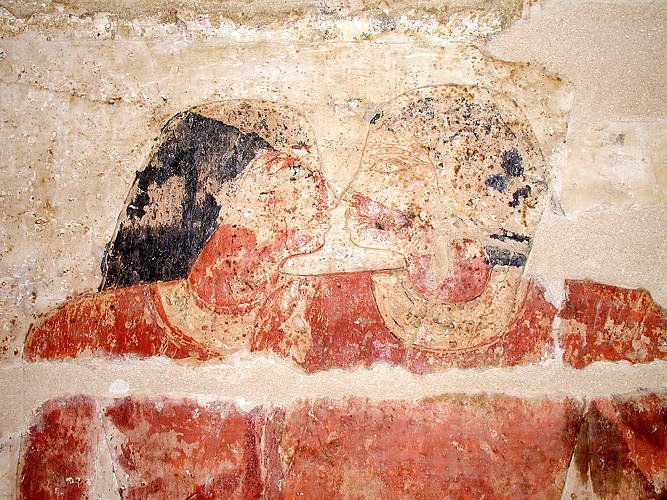 Nyankh-khnum and Khnum-hotep kissing.