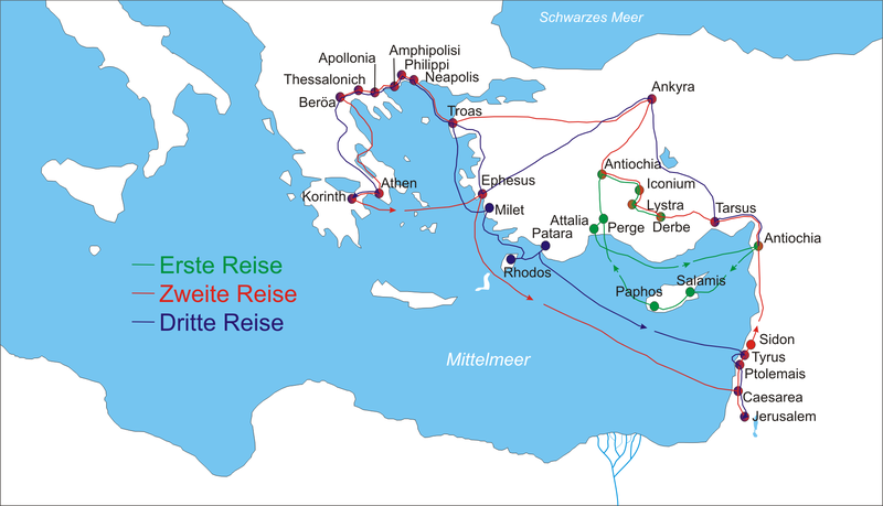 Paul's missionary journeys (modern map).