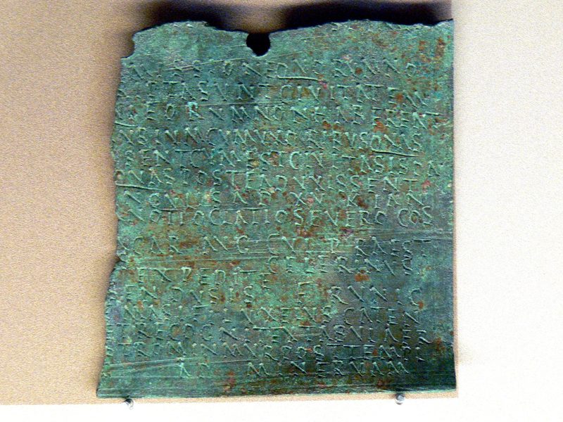 Fragment of a military diploma from around 160 CE and the granting of Roman citizenship as a former soldier of Cohort V Bracaraugustanorum. From the Quintana Museum, Künzing, Germany.