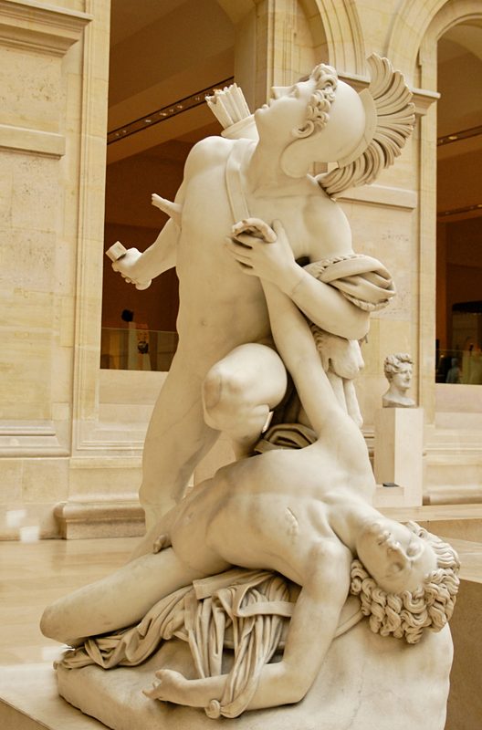 Heroic portrayal of Nisus and Euryalus by Jean-Baptiste Roman, 1827. Vergil described their love as pius in keeping with Roman morality.