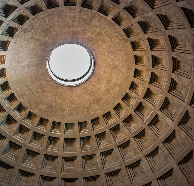 The dome of the Pantheon (here: inner view) is still the largest unreinforced concrete dome in the world.