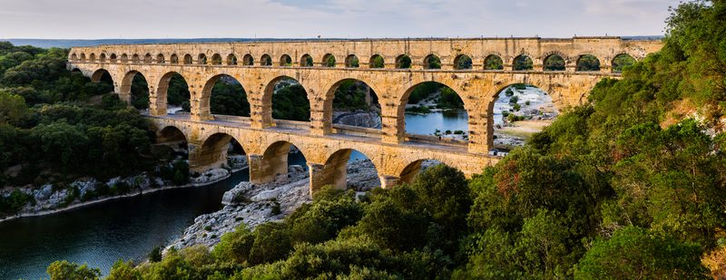 The multiple arches of the Pont du Gard in Roman Gaul (modern-day southern France).
