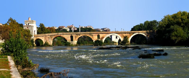 The Milvian Bridge in Rome today.