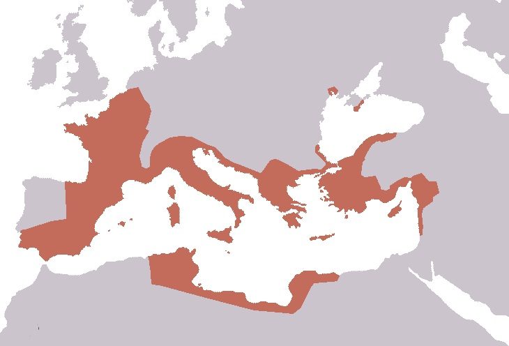 The extent of the Roman Republic in 40 BCE after Caesar's conquests.