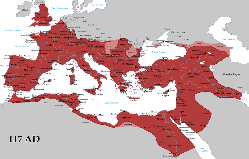 The Roman Empire around 117 CE, at its greatest extent.