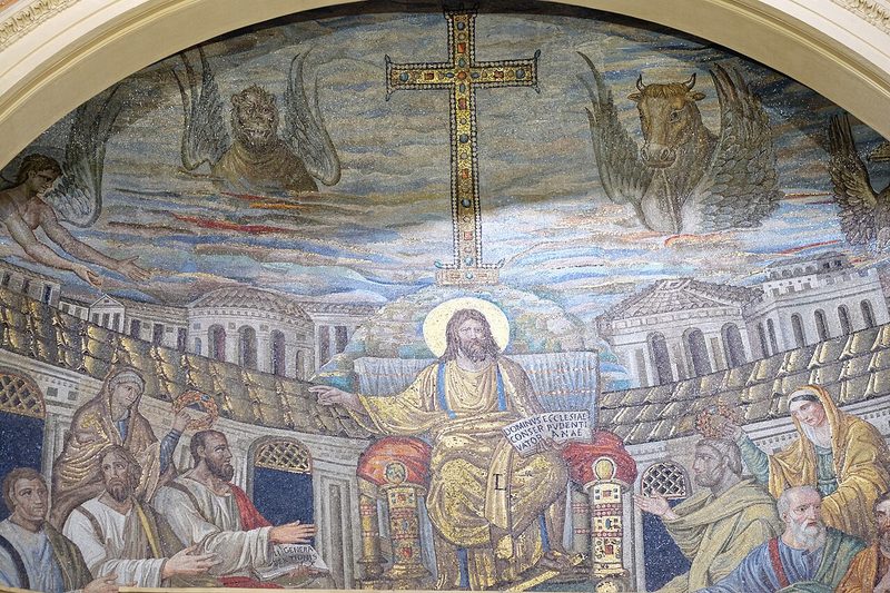 Mosaic in the apse of Santa Pudenziana, Rome, 4th century. It is among the oldest surviving Christian mosaics in Rome.