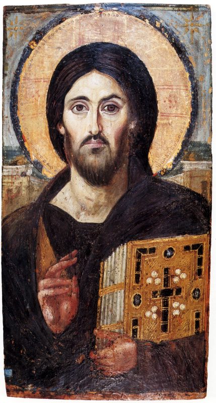 The oldest surviving icon of Christ Pantocrator, encaustic on panel, c. 6th century.