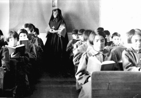 Students of St. Anne's Indian Residential School in Fort Albany, Ontario, c. 1945.