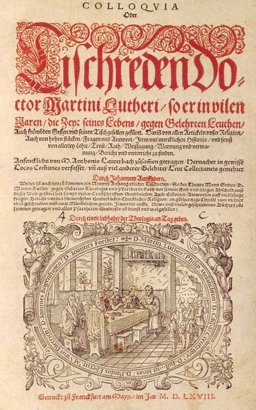 Title woodcut of Martin Luther's Table Talk, by Johannes Aurifaber.