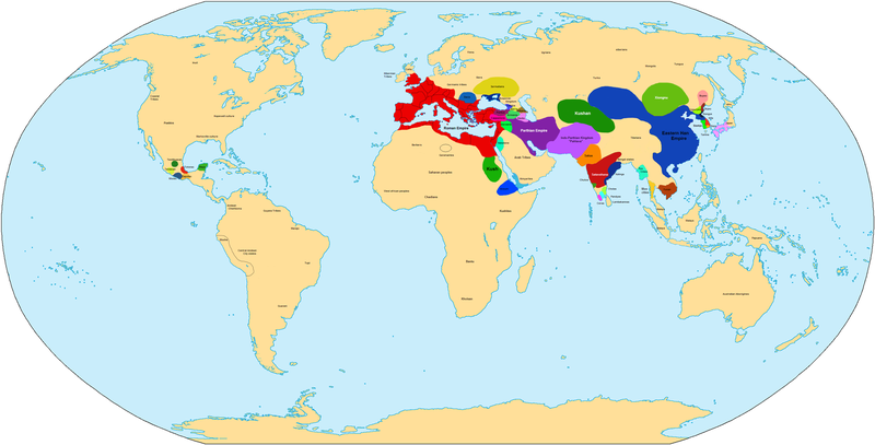 The global situation during the Pax Augusta around the year 50 CE.