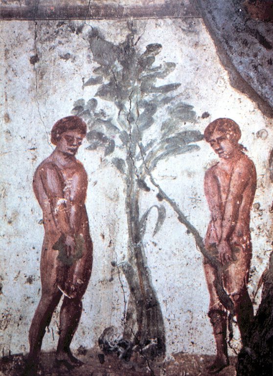 One of the earliest depictions of Adam and Eve, from catacombs of Saints Marcellinus and Peter, Rome, 4th century.