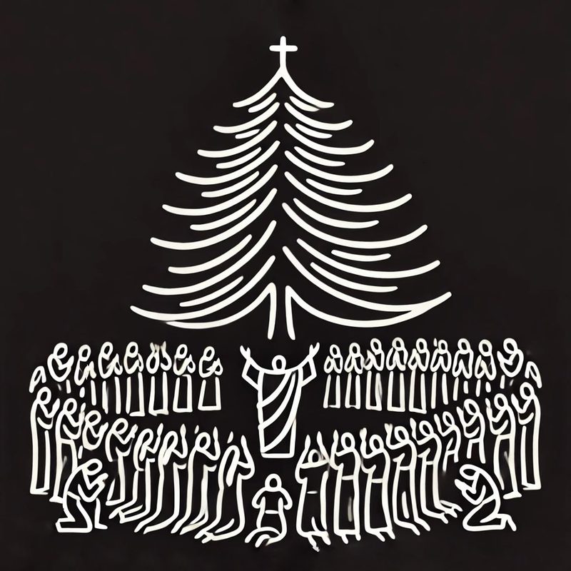 Christs worshipping a tree, interpreted and generate by DALL•E.