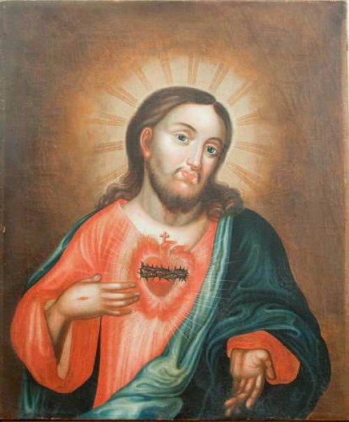 Christ with a burning heart, icon, Belarus, end of the 18th century.