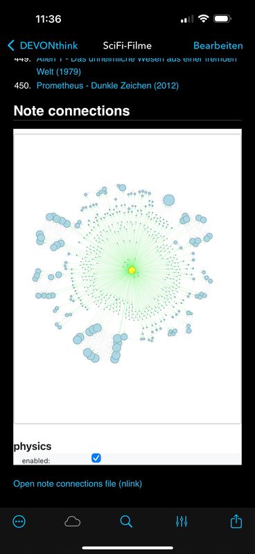 The same SciFi-Filme graph as above, but viewed on iOS using DEVONthink To Go.