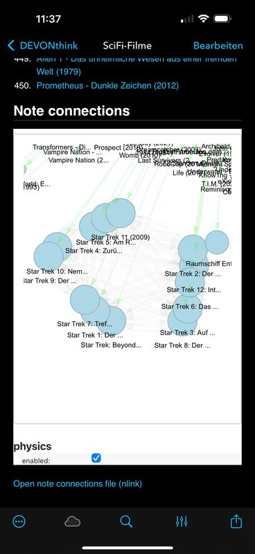 The same SciFi-Filme graph as above, but viewed on iOS using DEVONthink To Go (zoom-in).