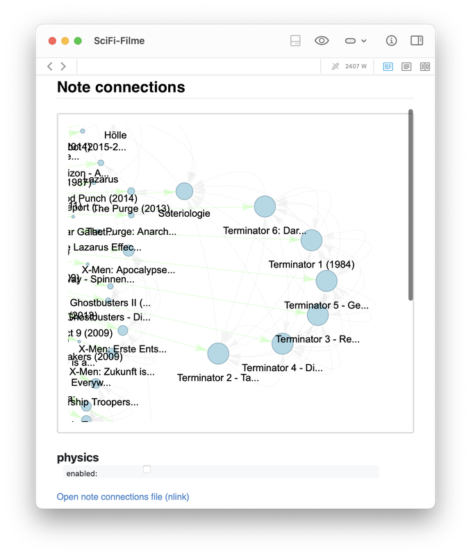 Zoomed-in views of the generated graph for the SciFi-Filme note, showing distinct clusters.