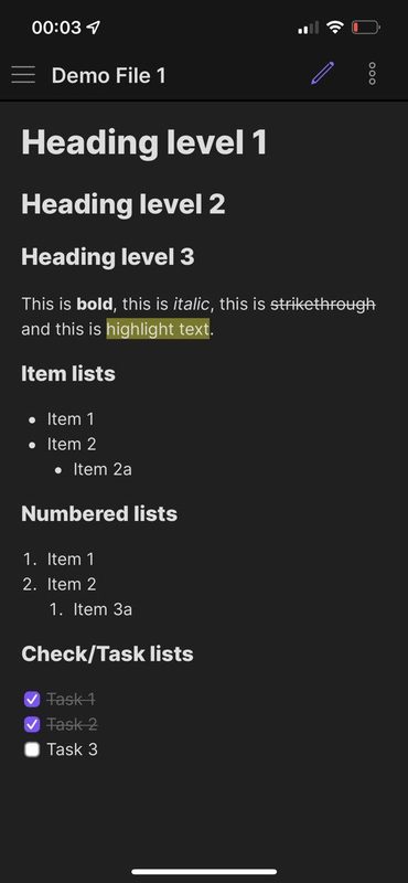 The Markdown editor Obsidian: The rendered Markdown text in preview mode.