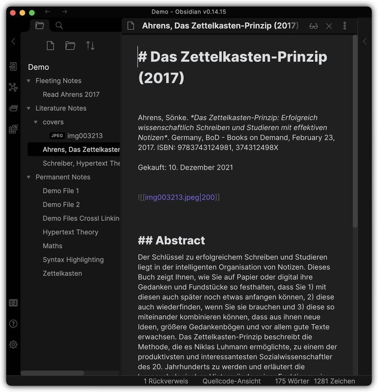 Literature note on the Zettelkasten method (in preview mode).