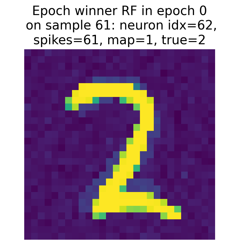 Receptive field of the winner neuron in epoch 0 for sample 61.