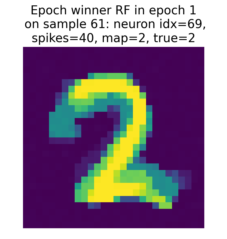 Receptive field of the winner neuron in epoch 1 for sample 61.