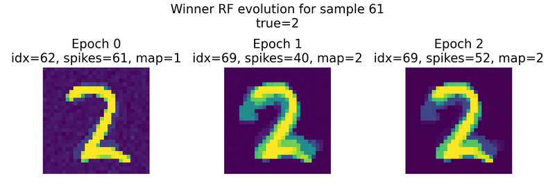 Raster plot of output neuron activity in epoch 2 for sample 61.