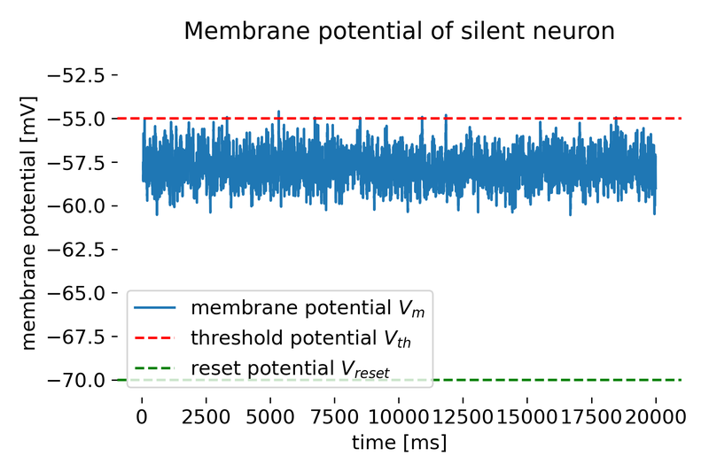 Membrane potential of the modelled silent neuron.