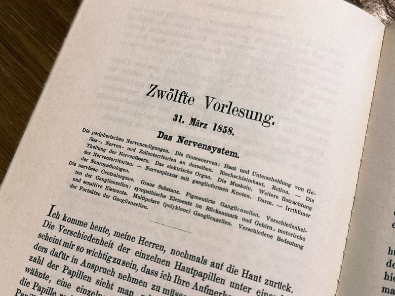 Cover of the 12th lecture of Virchow's *Cellularpathologie*, focused on the nervous system.