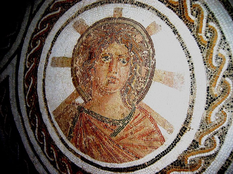 Apollo Sol with seven-pointed gloriole of Helios, Roman floor mosaic, Tunisia, late 2nd century.